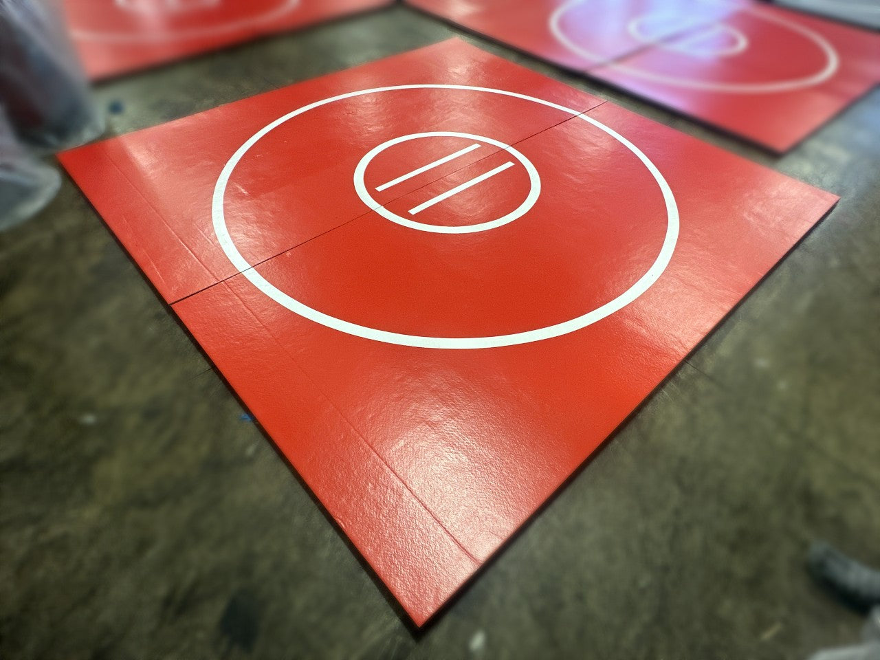 Clearance Wrestling Mat 12' x 12' x 1 3/8" Roll-Up Mat Red with White Circles