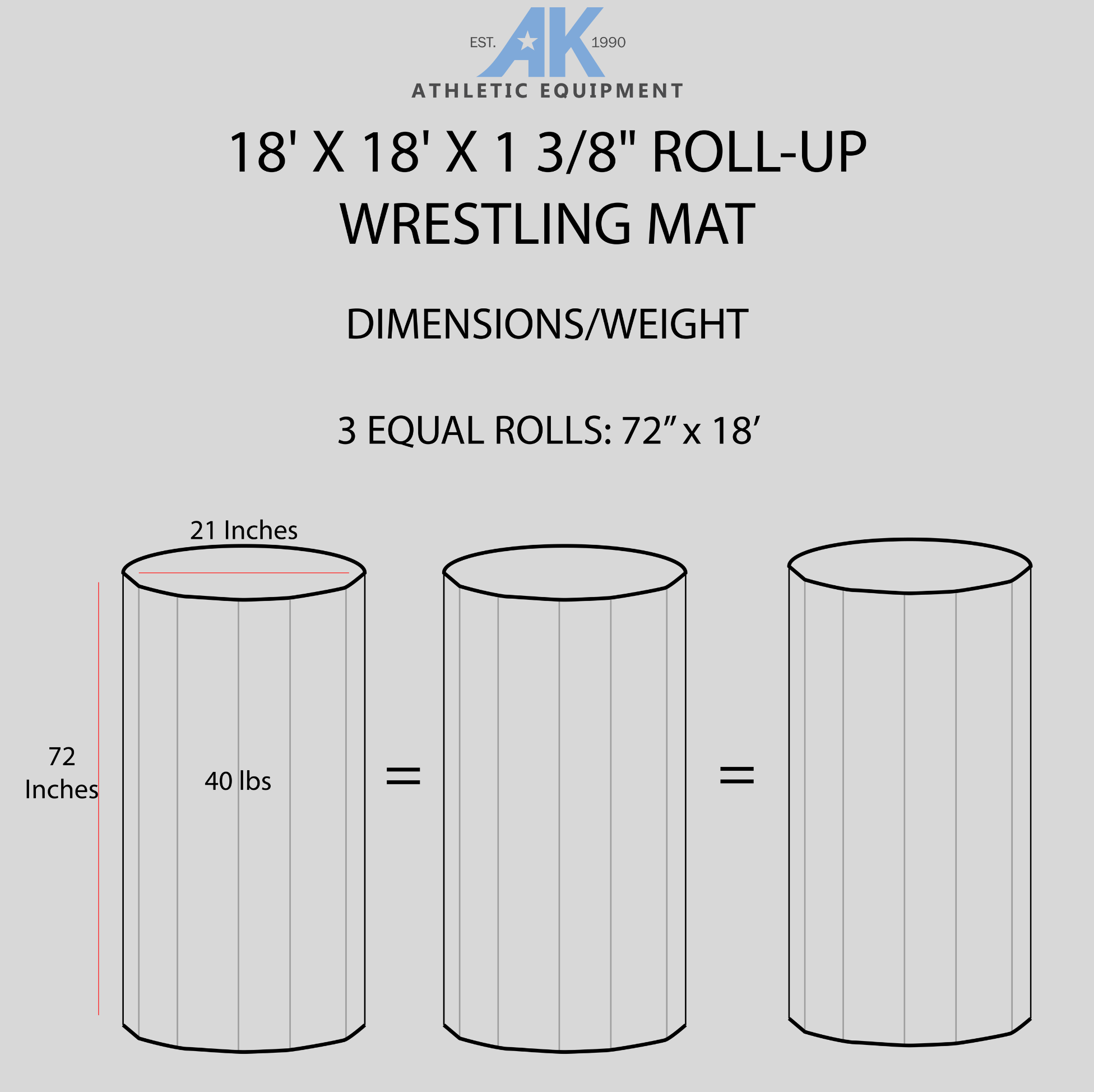 AK Athletics roll-up wrestling mat / mixed martial arts mats dimensional storage sheets. Custom sizes are available.