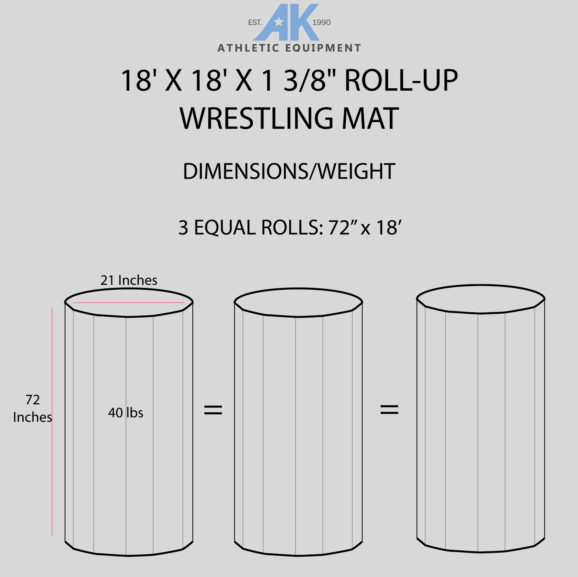 AK Athletics roll-up wrestling mat / mixed martial arts mats dimensional storage sheets. Custom sizes are available. 