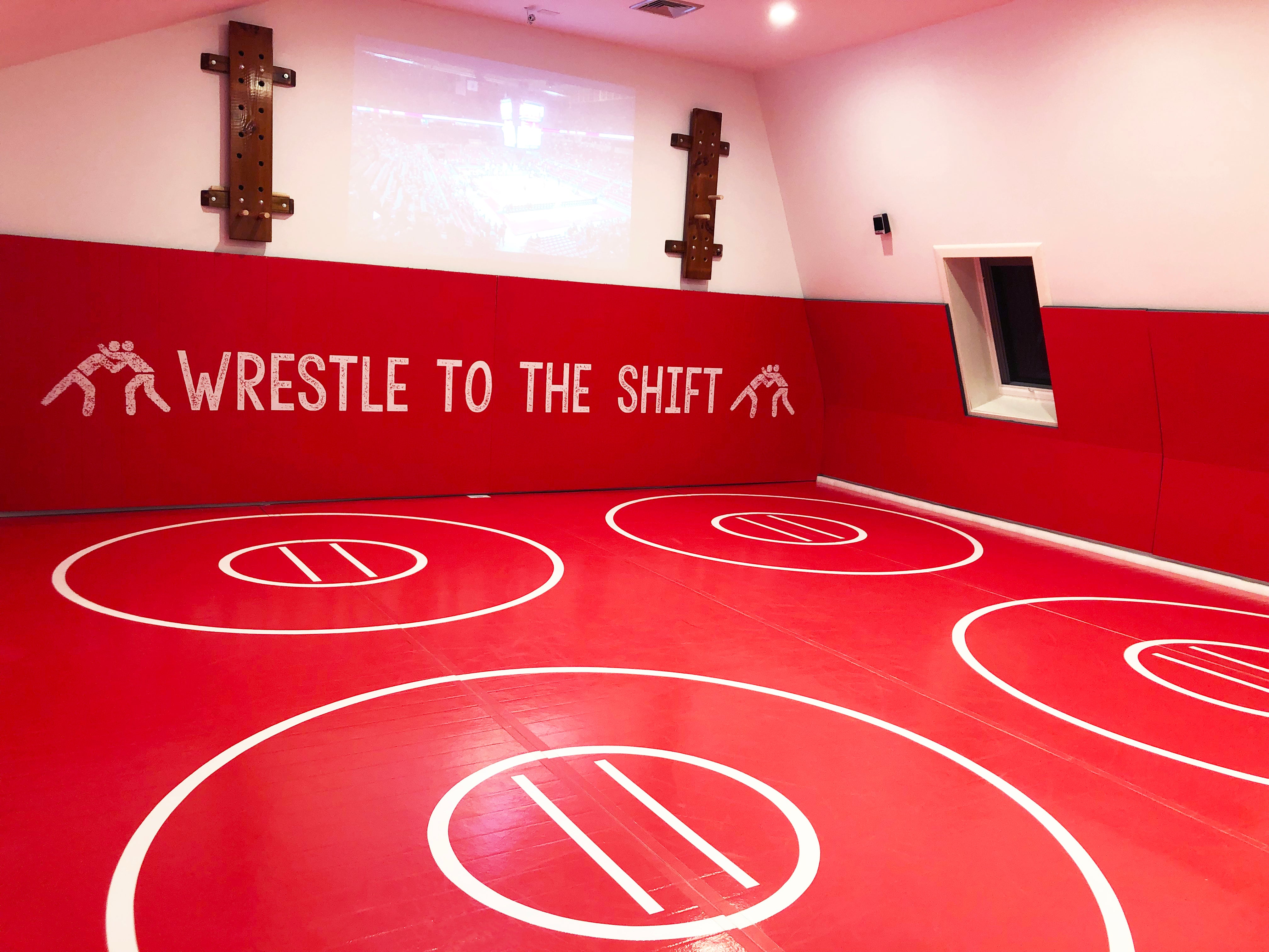 Wrestling Room with Featuring AK Wrestling Mat and Wall Mats Red