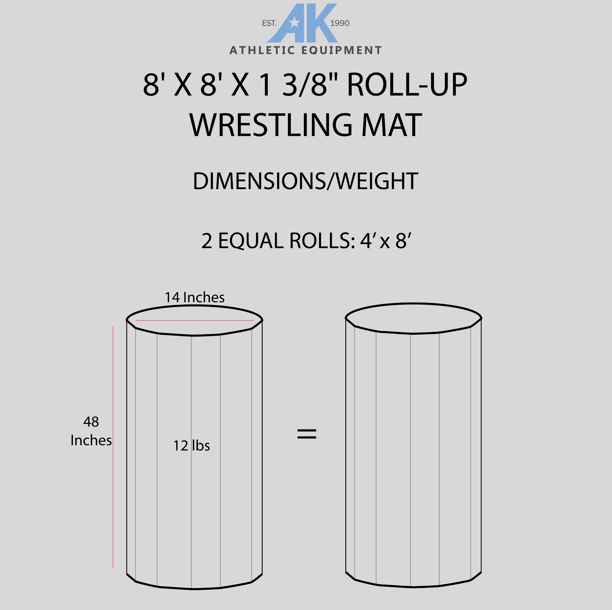 AK Athletics Roll Up wrestling mat storage dimensions. 8' x 8' wrestling/MMA mats are great for home gyms, personal fitness and MMA practice. 