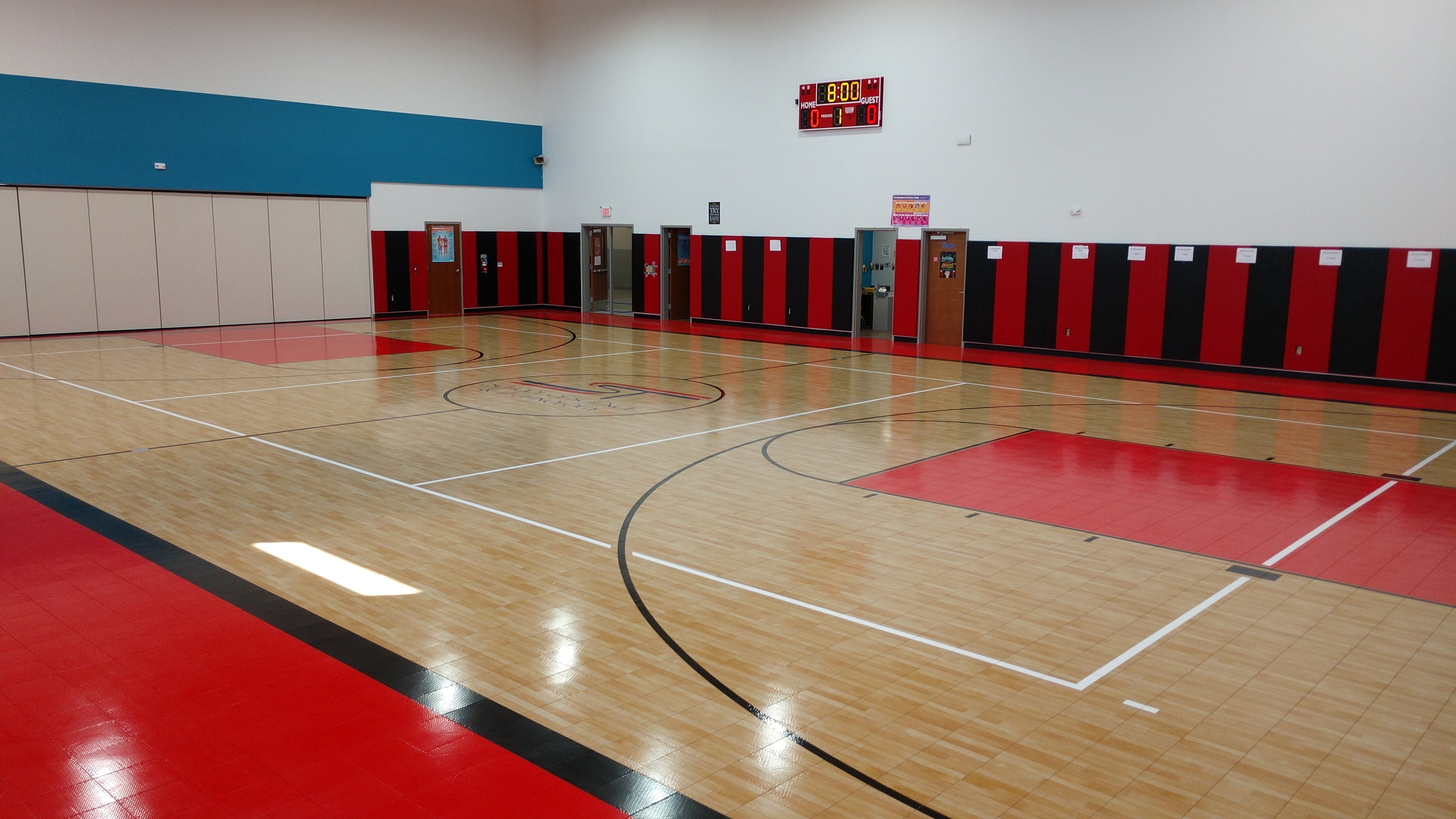 red and black wall padding, ak athletics gym wall padding, wall padding, gymnasium wall padding, gym wall mats
