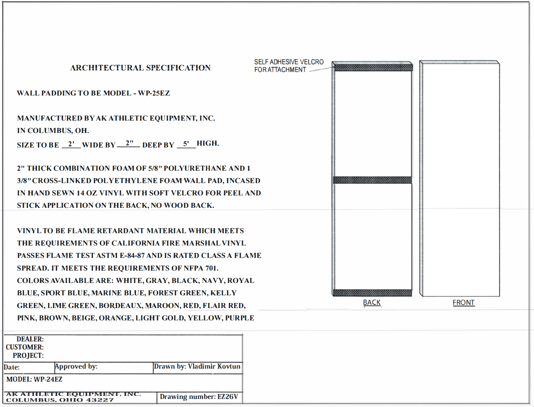 Easy Stick Wall Pads - 5' tall x 2' wide