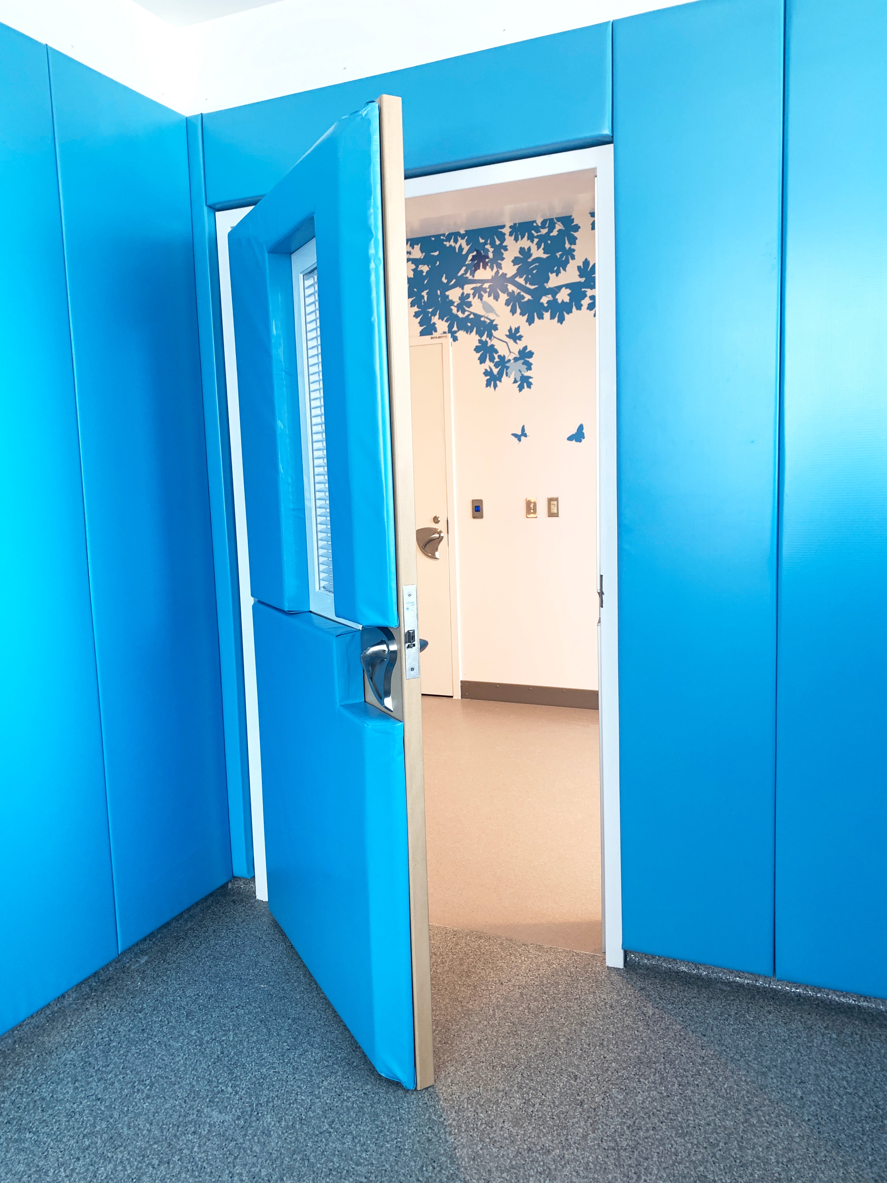 Padded Room in Behavioral Health Hospital , safe room padding, quiet room padding, time out room wall padding, room padding, hospital wall padding,
