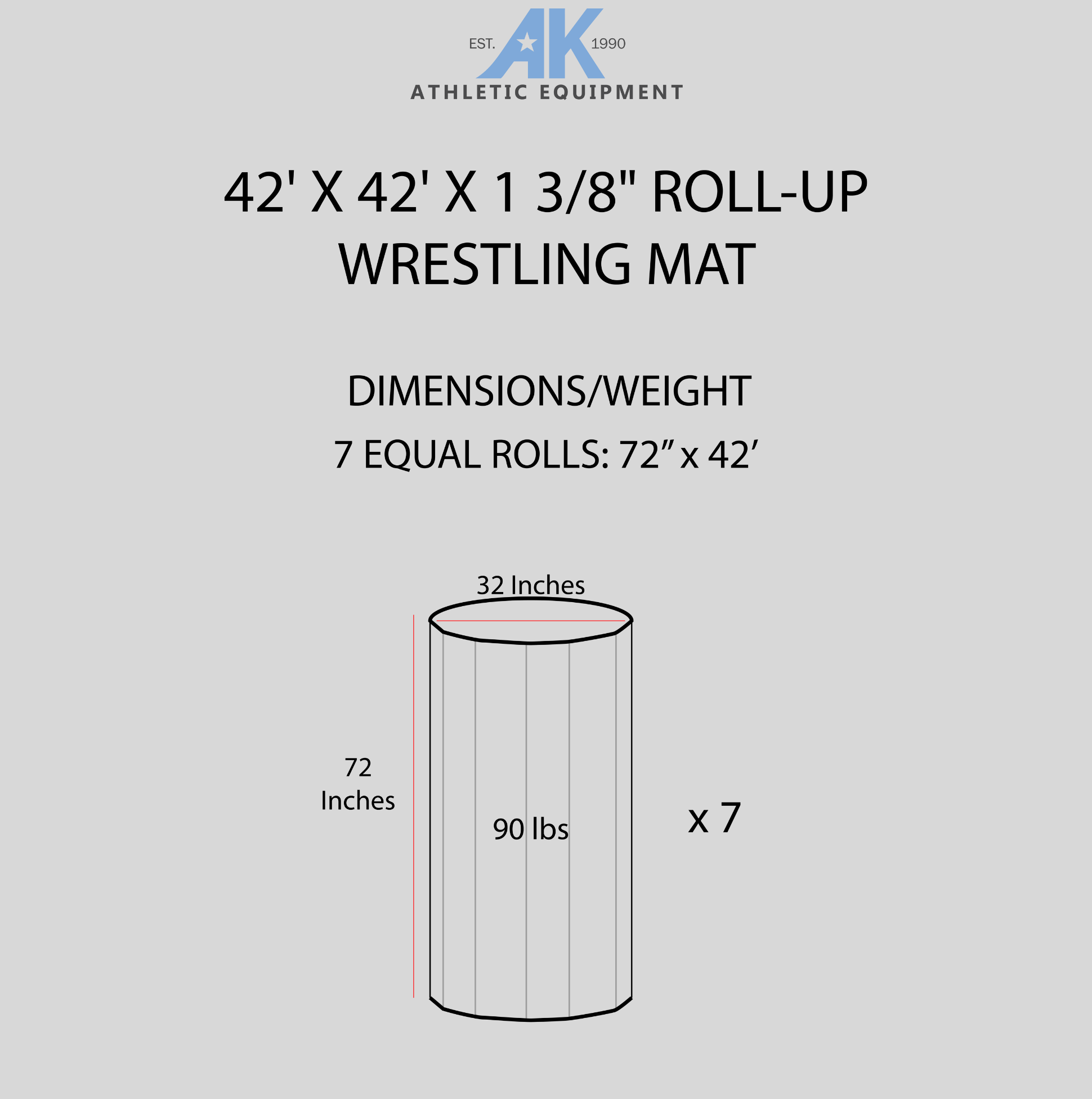 AK Athletics, Industry leader in wrestling mats and mixed martial arts mats. Storage dimensions for the 42 x 42 roll-up wrestling mat.