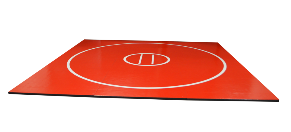 Red roll-up wrestling mat. Practice mixed martial arts or wrestling. Training on industry leading wrestling mats. Easy to use, easy to put away. 