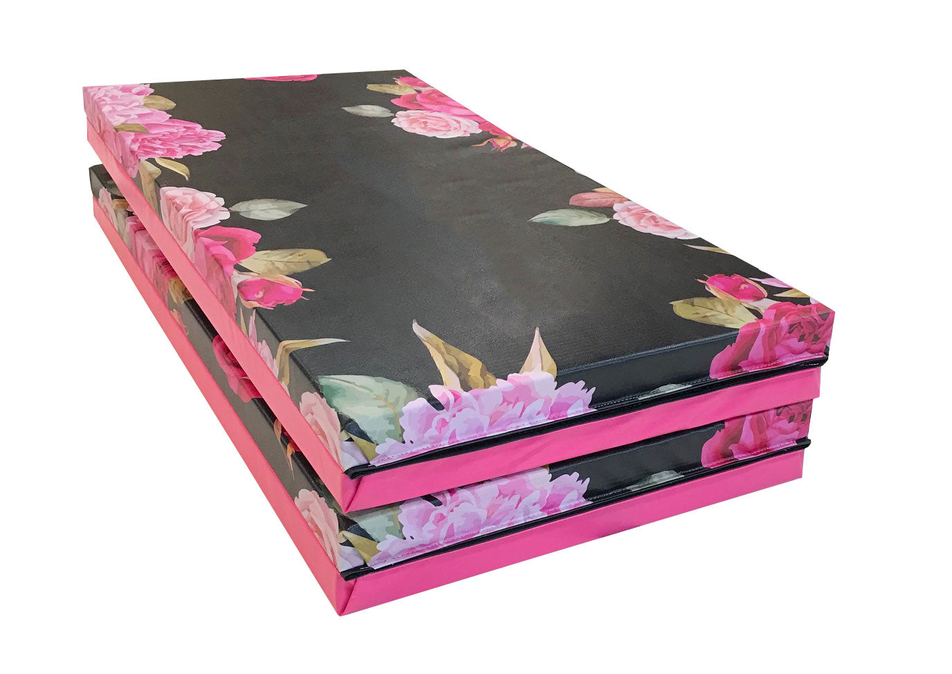 Black and Pink Peony 4' x 8' Folding Gymnastics Mat