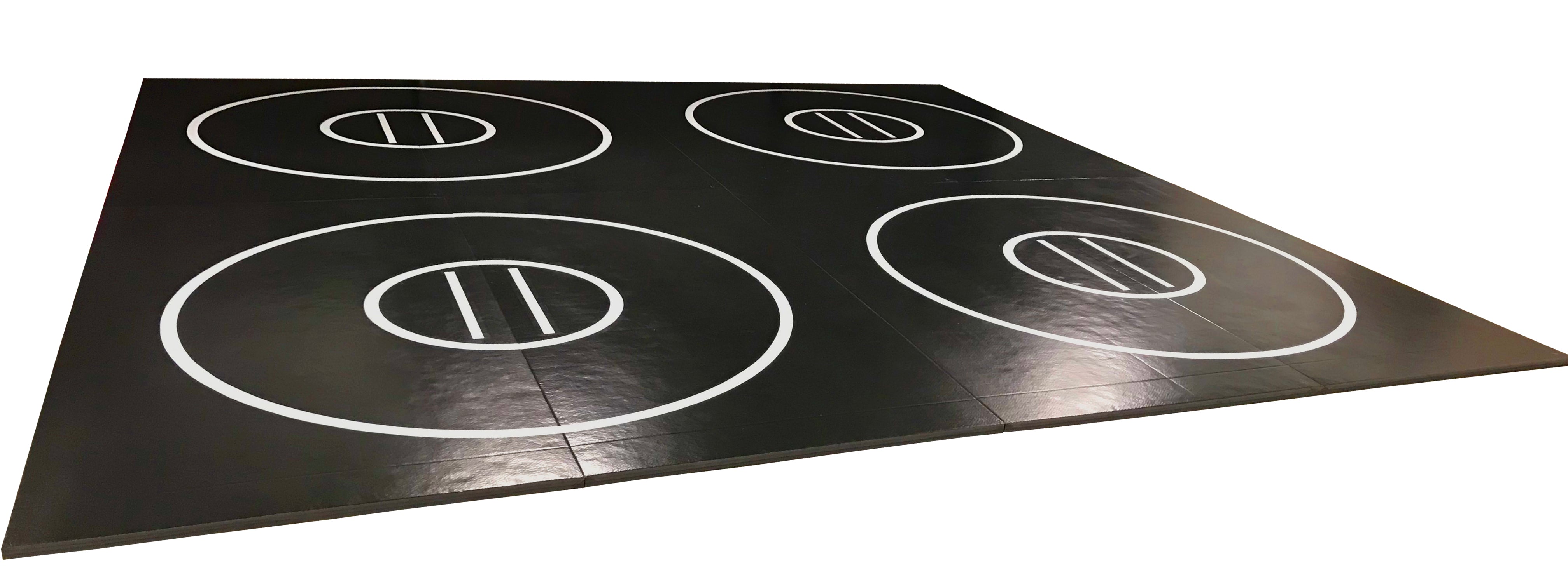 Black and Red 8 section 20' x 20' x 1 3/8" Roll-Up Wrestling Mat with Four Practice Circles