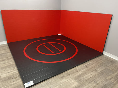 Instant Wrestling Room 8' x 8' wrestling mat and Removable Roll Up Wall Pads Package