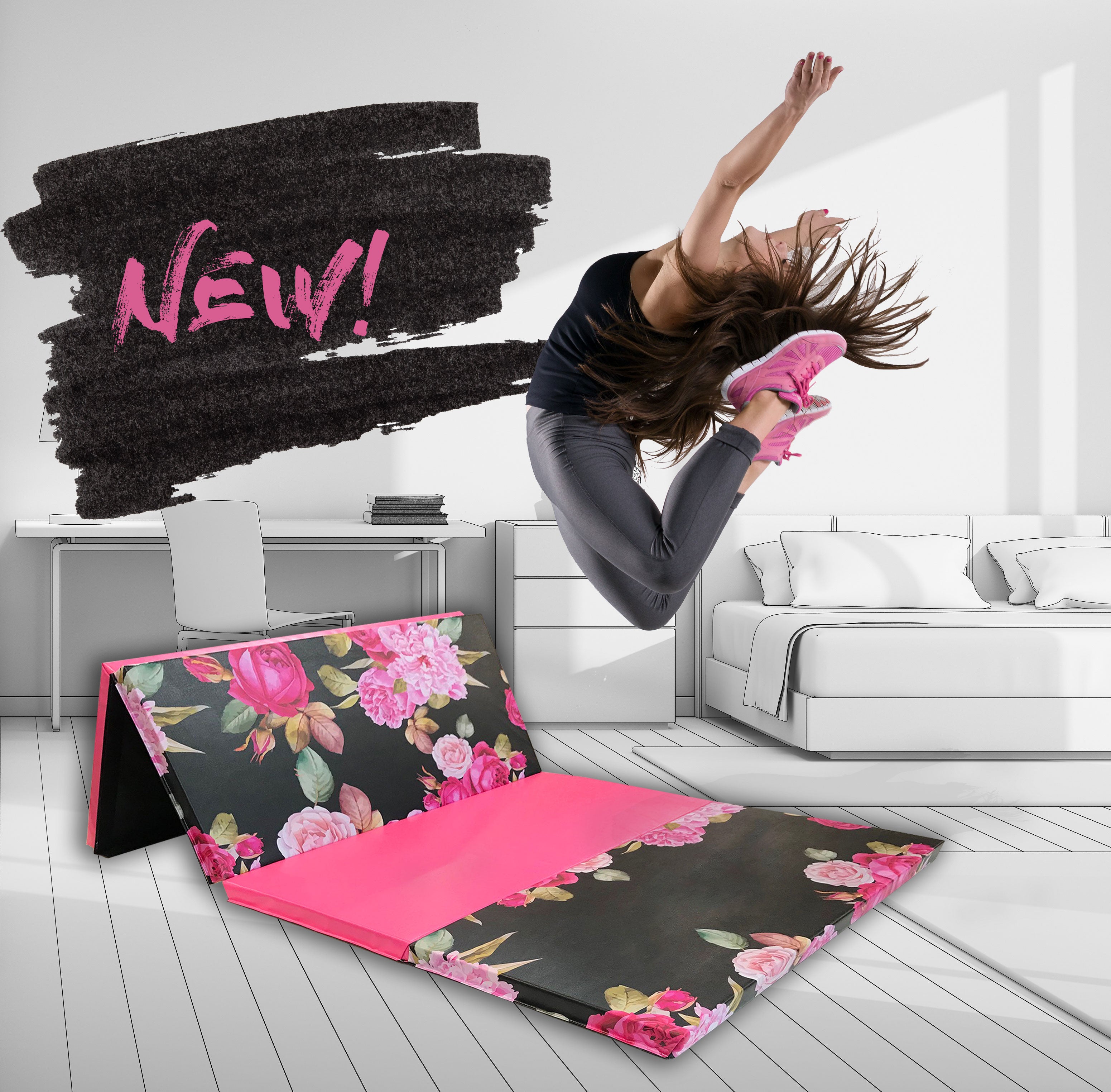 pink and black folding gymnastics mat