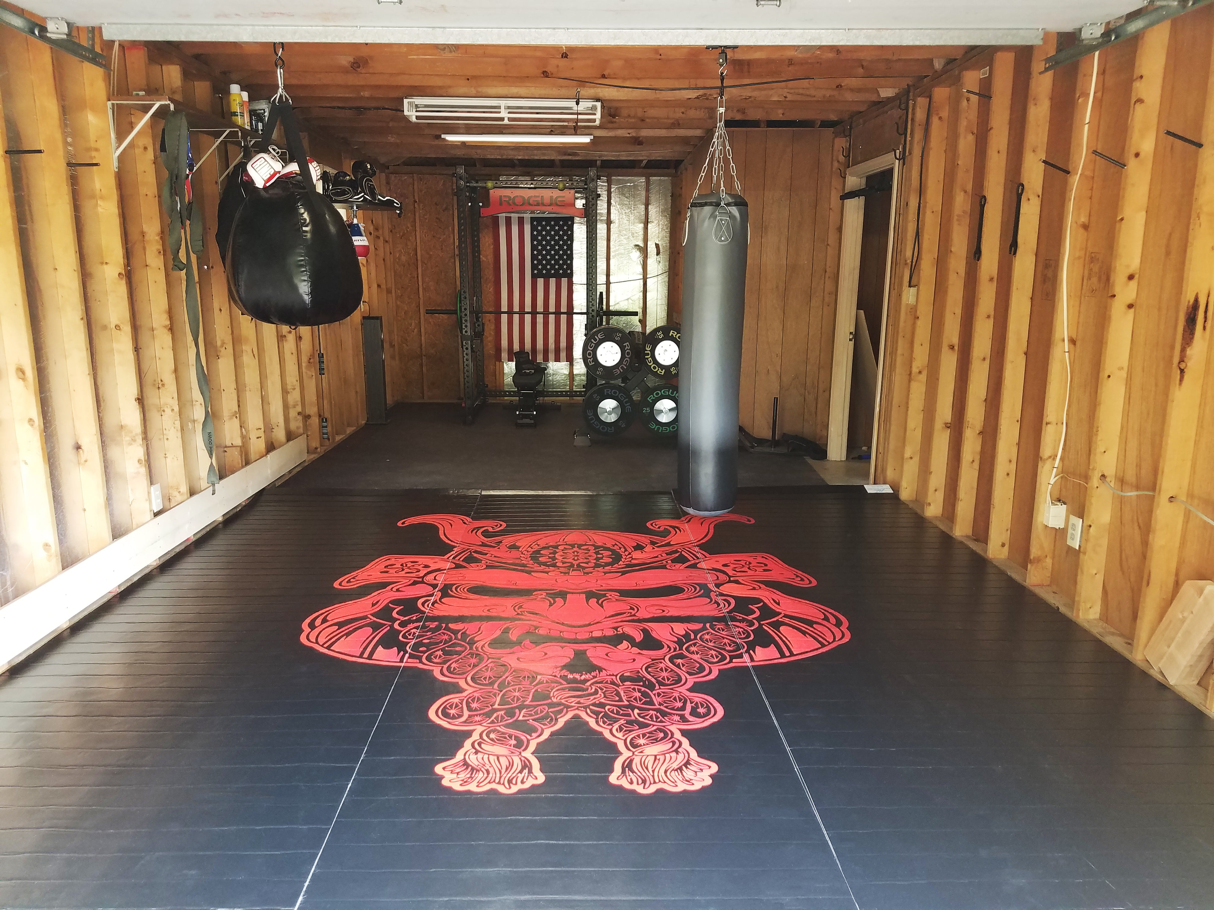 Garage Gym Featuring AK Wrestling Mat for Wrestling, Boxing, and grappling. 