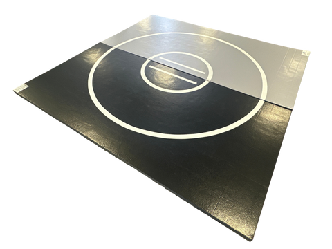 Clearance 10' x 10' x 1 3/8" Roll-Up Wrestling Mat - Black and Grey Mat with White Circles and Lines