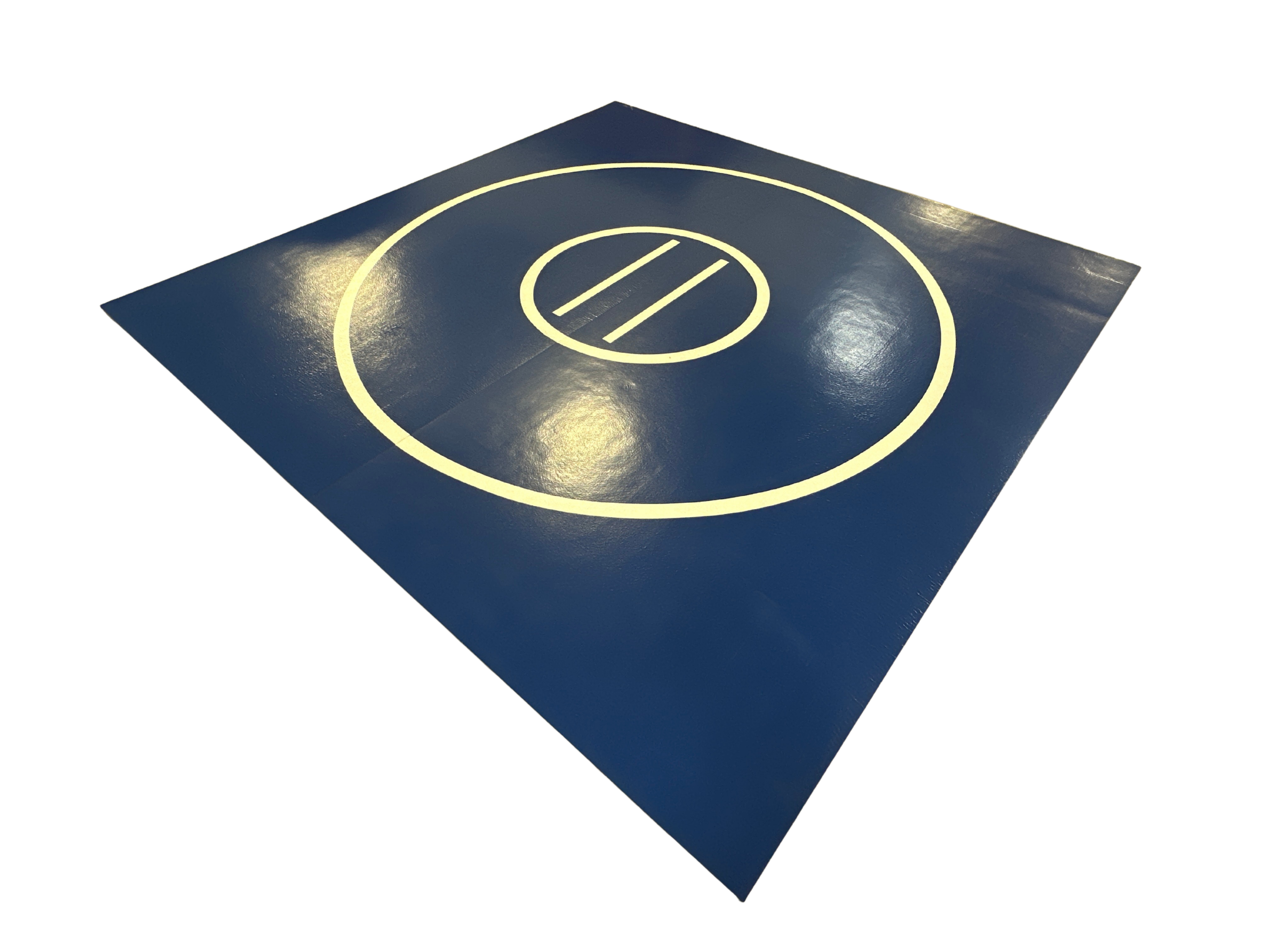 Clearance 10' x 10' x 1 3/8" Roll-Up Wrestling Mat - Blue Mat White Circles White Lines