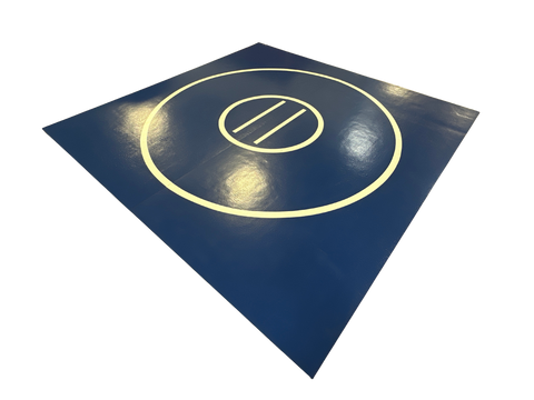 Clearance 10' x 10' x 1 3/8" Roll-Up Wrestling Mat - Blue Mat White Circles White Lines