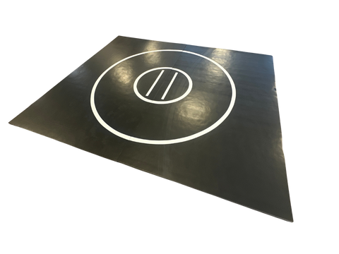 Clearance 10' x 12' x 1 3/8" Roll-Up Wrestling Mat - Black Mat with White Circles and Lines