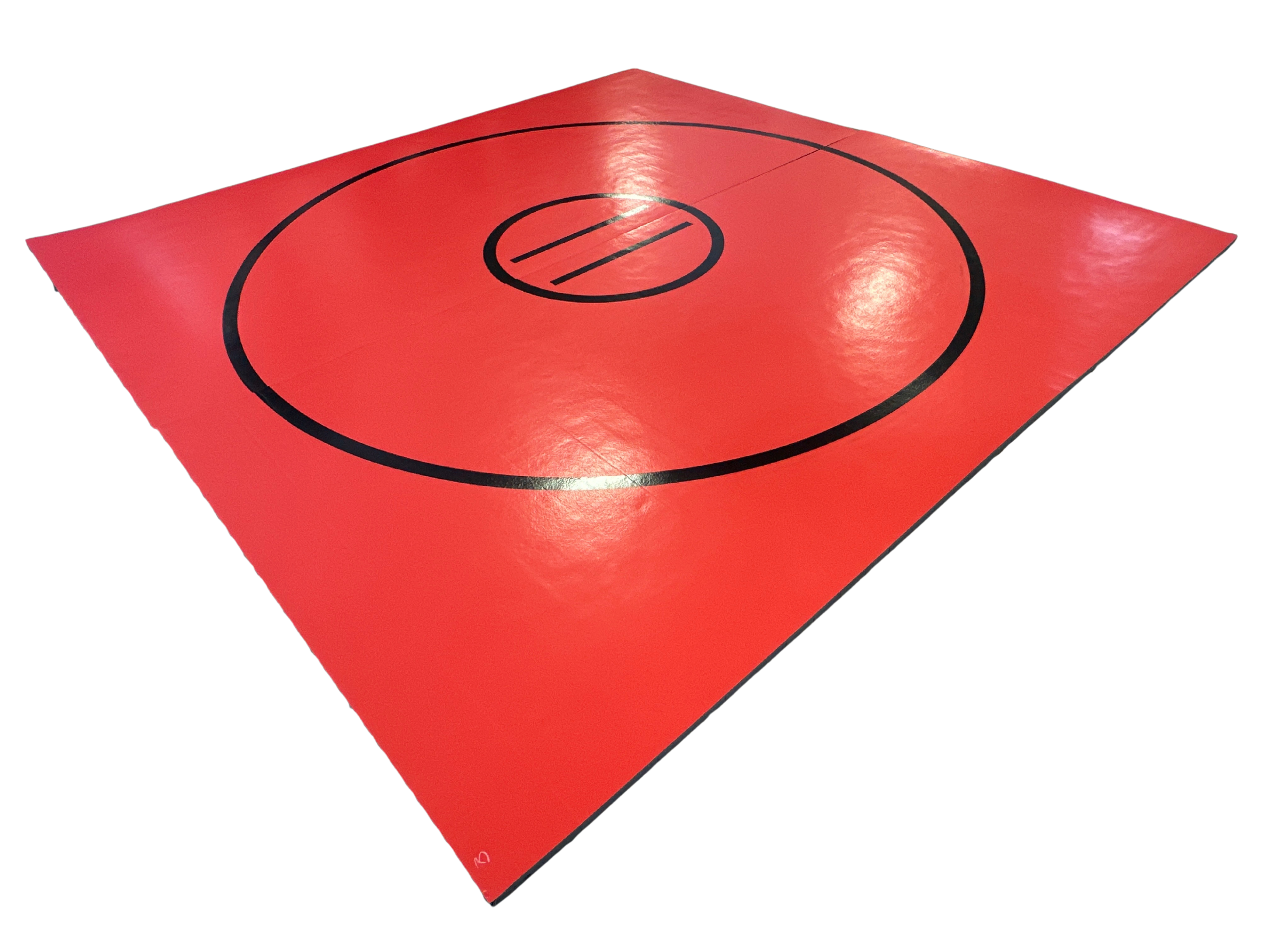 Clearance 12' x 12' x 1 3/8" Roll-Up Wrestling Mat -Red Mat with Black Circles and Lines