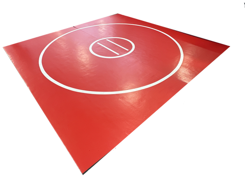Clearance 12' x 12' x 1 3/8" Roll-Up Wrestling Mat - Red Mat with White Circles and Lines