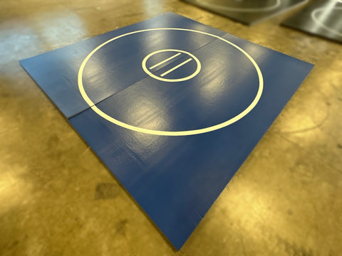 Clearance Wrestling Mat 12' x 12' x 1 3/8" Roll-Up Mat Blue with White Circles