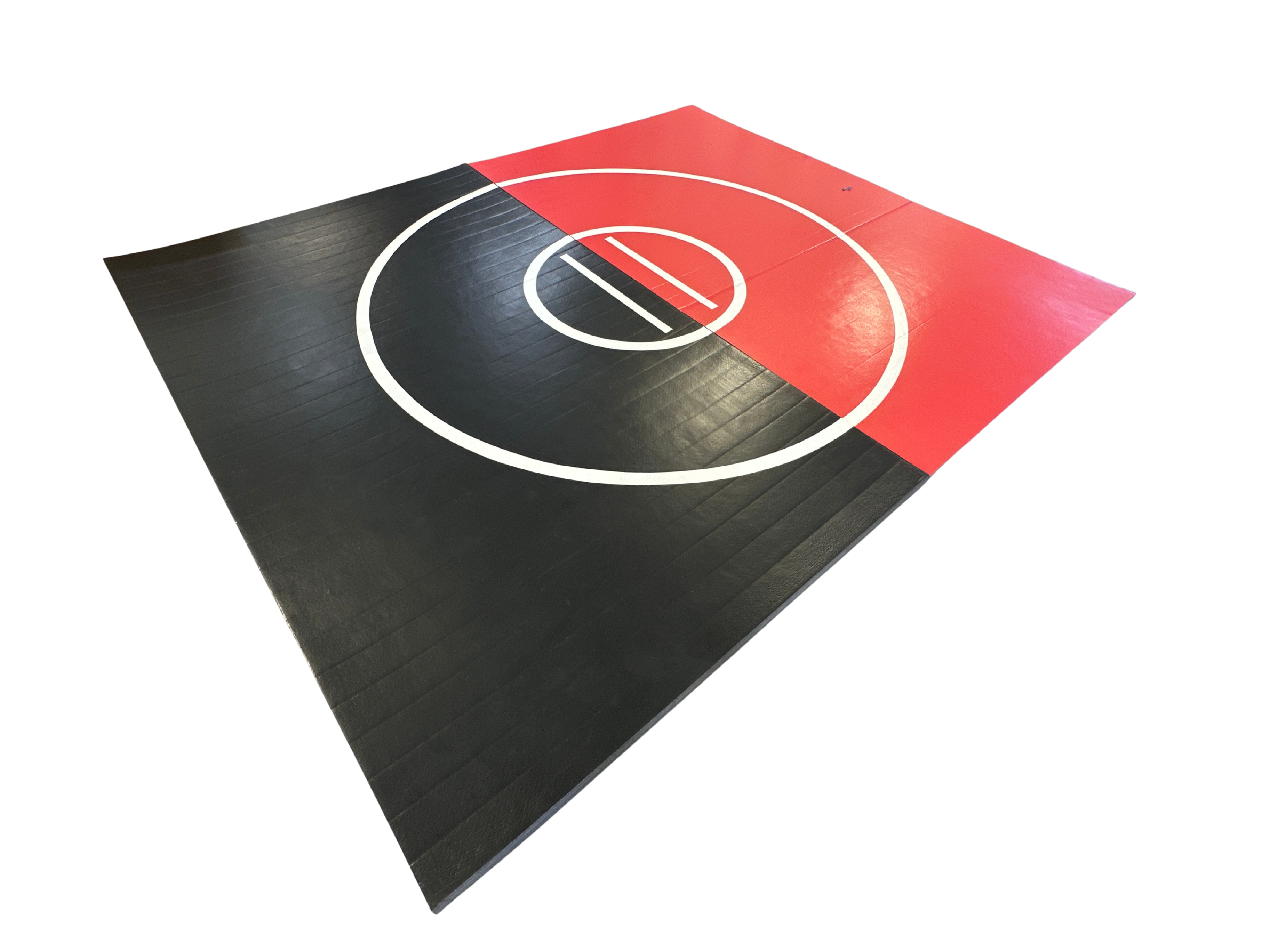 Clearance 10' x 12' x 1 5/8" UltraShock Roll-Up Wrestling Mat -Black and Red Mat with White Circles and Lines