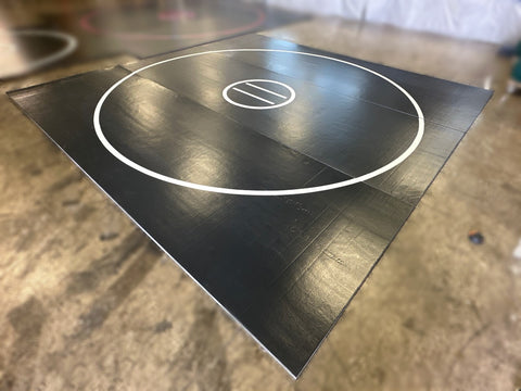 CLEARANCE 16' x 191" x 1 3/8" Roll Up Wrestling Mat - Black with White Circles