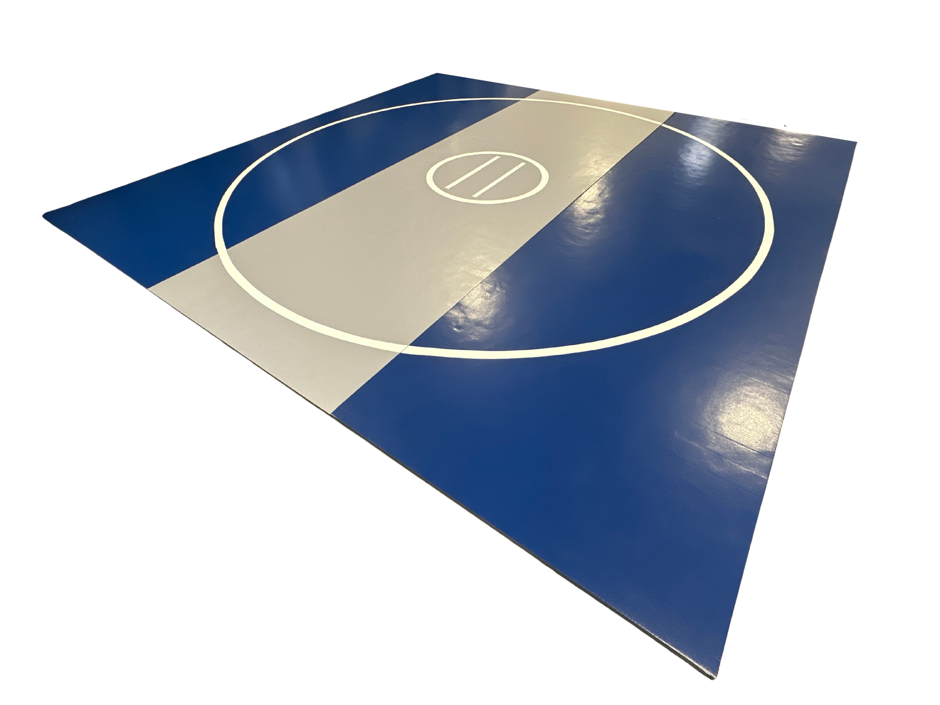 Clearance 16' x 16' x 1 3/8" Roll-Up Wrestling Mat - Blue and Grey Mat with White Circles and Lines