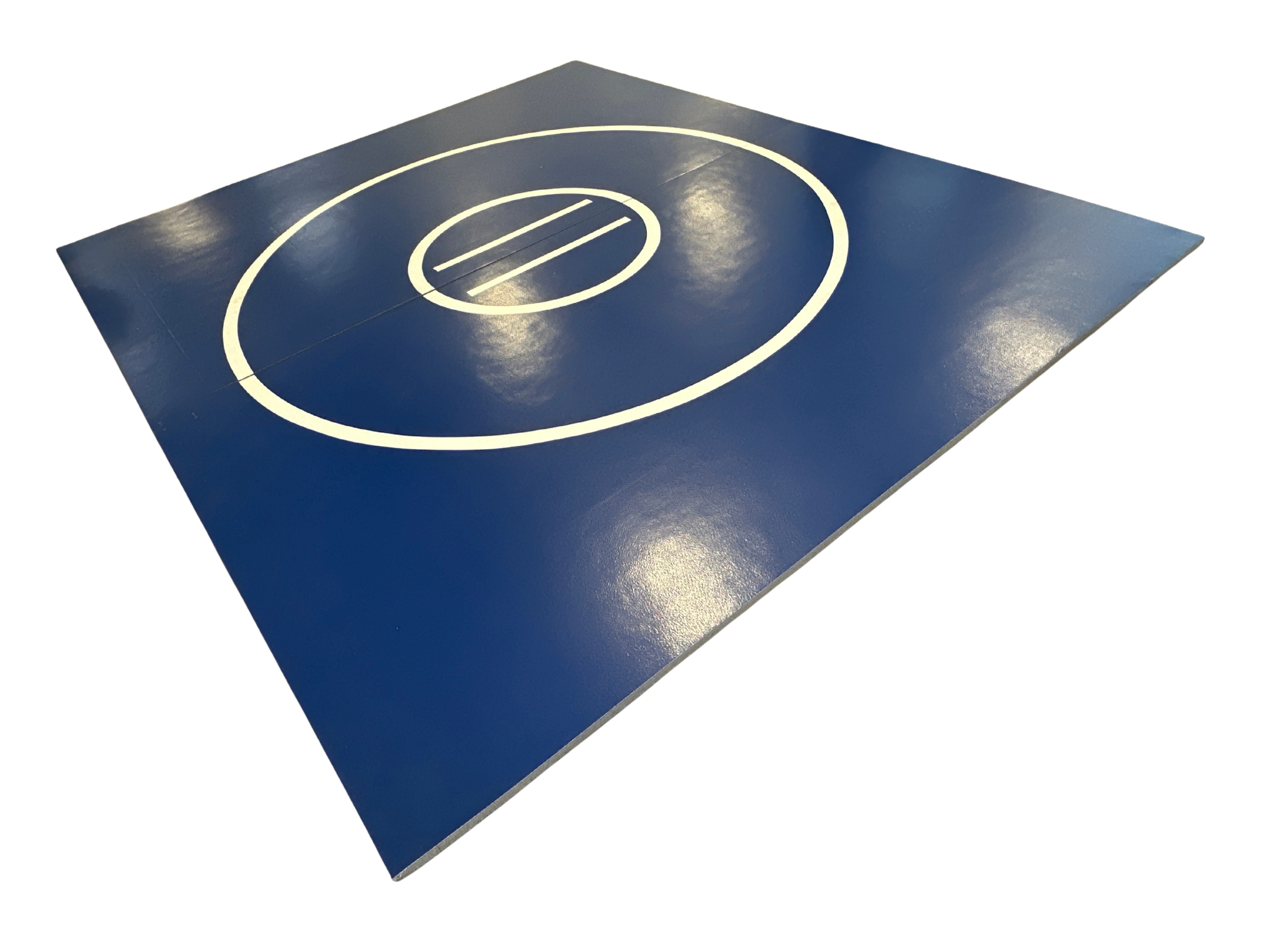Clearance 10' x 12' x 1 3/8" Roll-Up Wrestling Mat - Blue Mat with White Circles and Lines
