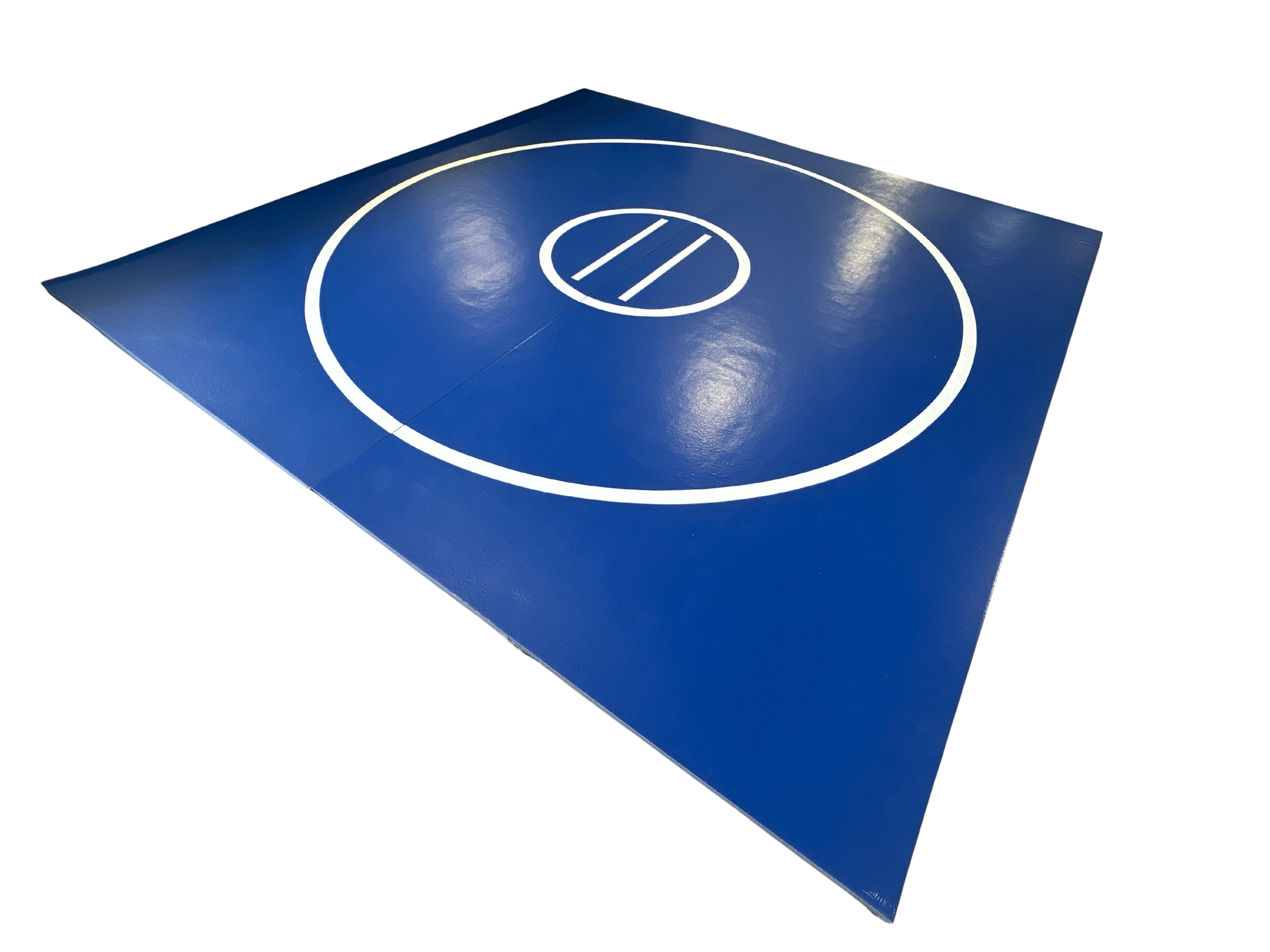 Clearance 12' x 12' x 1 5/8" UltraShock Roll-Up Wrestling Mat -Blue Mat with White Circles and Lines