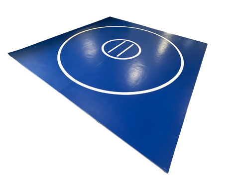 Clearance 12' x 12' x 1 5/8" UltraShock Roll-Up Wrestling Mat -Blue Mat with White Circles and Lines