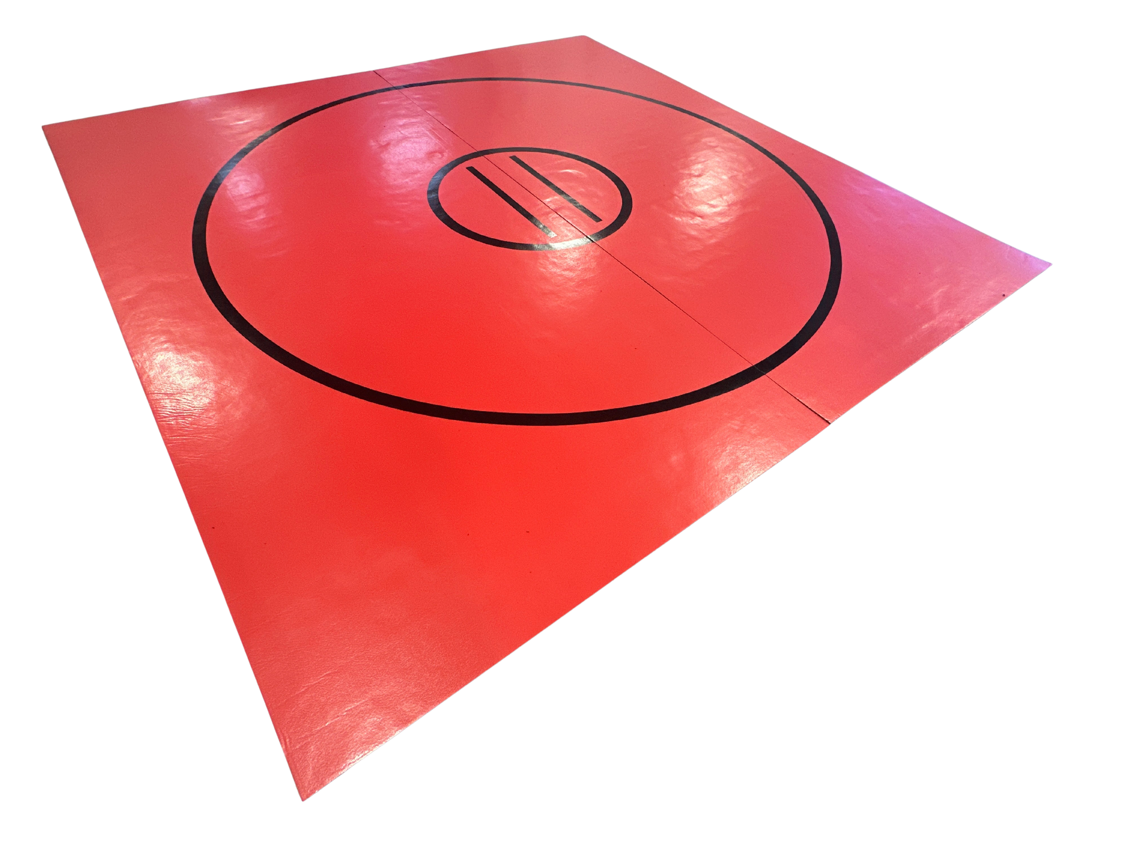 Clearance 142" x 12' x 1 5/8" UltraShock Roll-Up Wrestling Mat -Red Mat with Black Circles and Lines