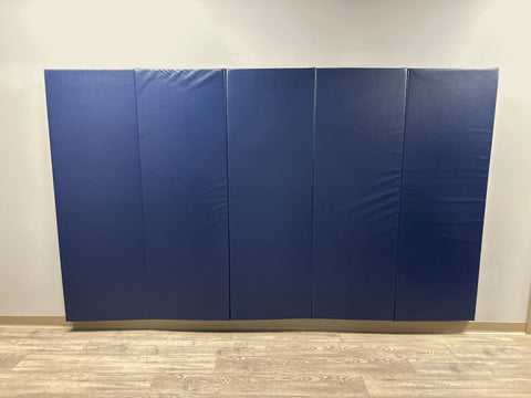 Quickship 6' Tall x 10' Wide x 2" Thick Removable Folding Gym Wall Pad- Texan Blue