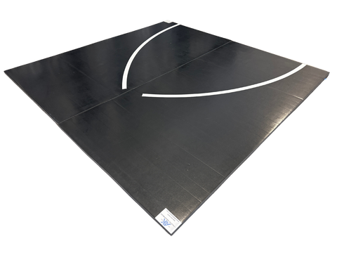 Clearance 10' x 10' x 1 3/8" Roll-Up Wrestling Mat - Black Mat with White Circle Segments