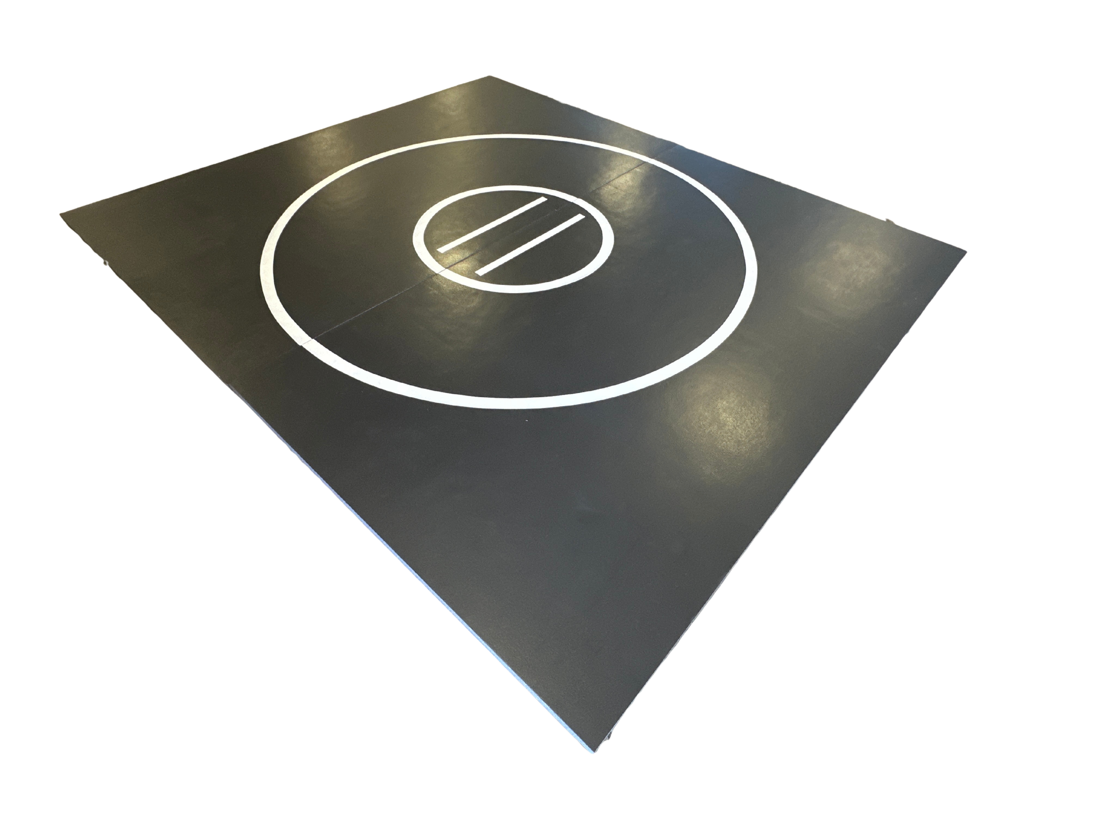 Clearance 120"x140" x 1 3/8" Roll-Up Wrestling Mat - Black Mat with White Circles and Lines