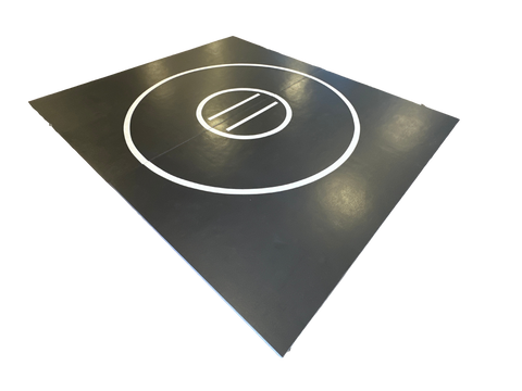 Clearance 120"x140" x 1 3/8" Roll-Up Wrestling Mat - Black Mat with White Circles and Lines