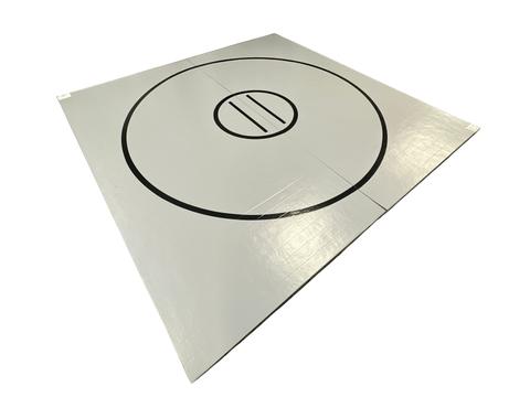 Clearance 12' x 12' x 1 3/8" Roll-Up Wrestling Mat - Grey mat with Black Circles and Lines
