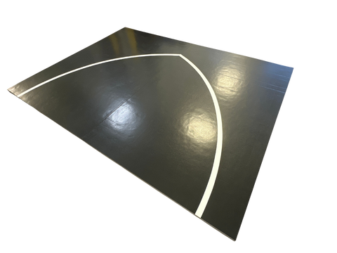 Clearance 9' x 12' x 1 5/8" UltraShock Roll-Up Wrestling Mat -Black Mat with White Circle Segments