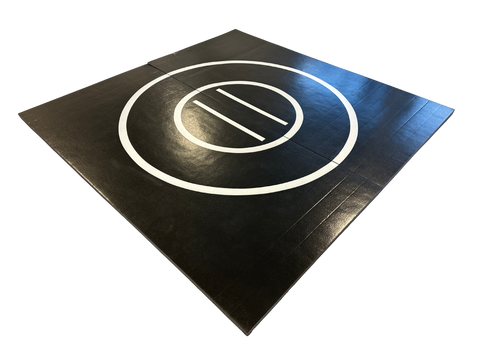CLEARANCE 8' x 8' x 1 3/8" Roll-Up Wrestling Mat-Black Mat with White Circles and Lines