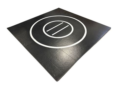 CLEARANCE 8' x 8' x 1 3/8" Roll-Up Wrestling Mat-Black Mat with White Circles and Lines
