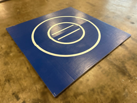 Clearance 8' x 8' x 1 3/8" Roll-Up wrestling Mat Blue with White Circles