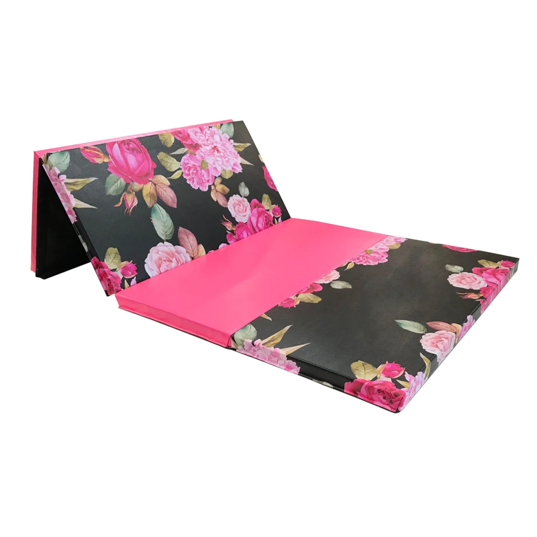 Black and Pink Peony 4' x 8' Folding Gymnastics Mat