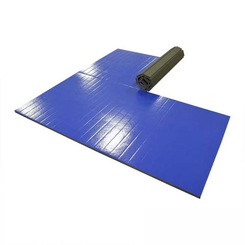 Clearance 12' x 12' x 1 ⅜" Roll-Up Wrestling Mat - Blue Mat with No Circles or Lines