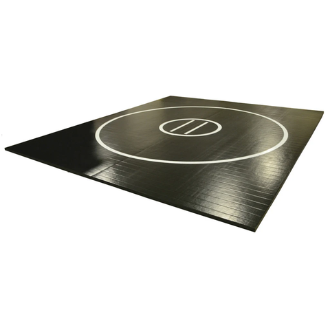 Clearance 13' x 13' x 1 3/8" Roll-Up Wrestling Mat Black with White Circles and Lines