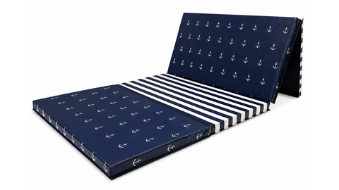 Navy and White Nautical 4' x 8' x 2" Intermediate Level Folding Gymnastics Mat