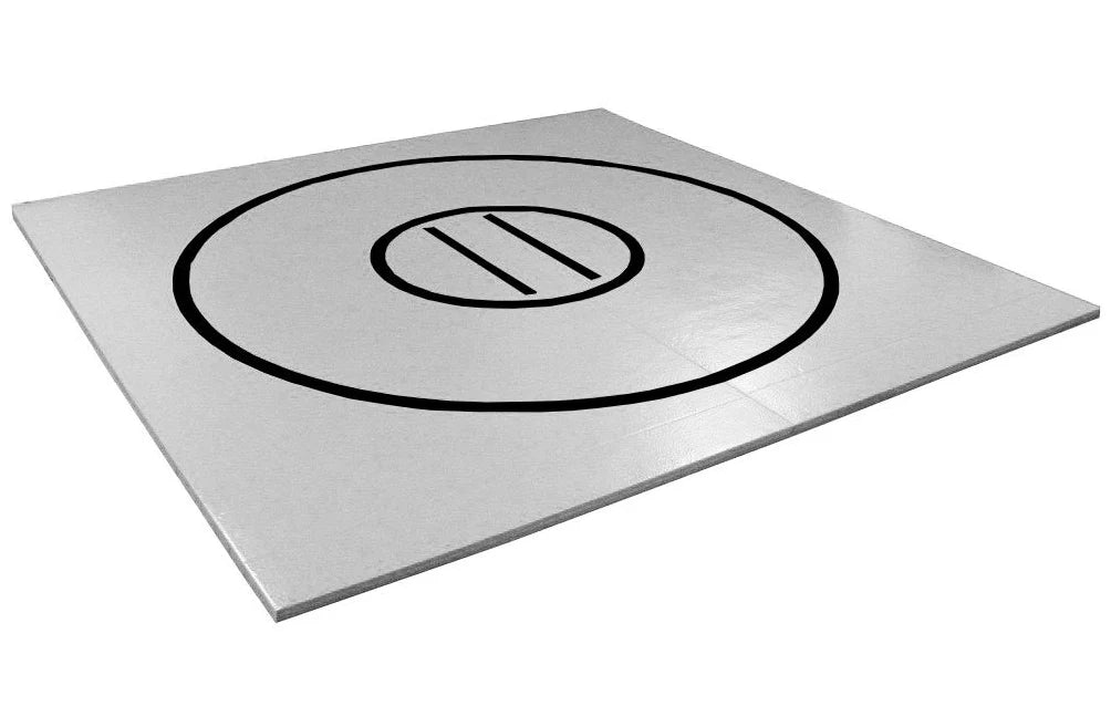CLEARANCE 8' x 8' x 1 3/8" Roll-Up Wrestling Mat-Grey Mat with Black Circles and Lines