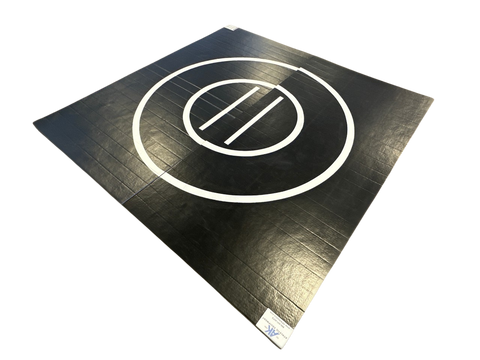 CLEARANCE 8' x 8' x 1 3/8" Roll-Up Wrestling Mat-Black with White circle and lines