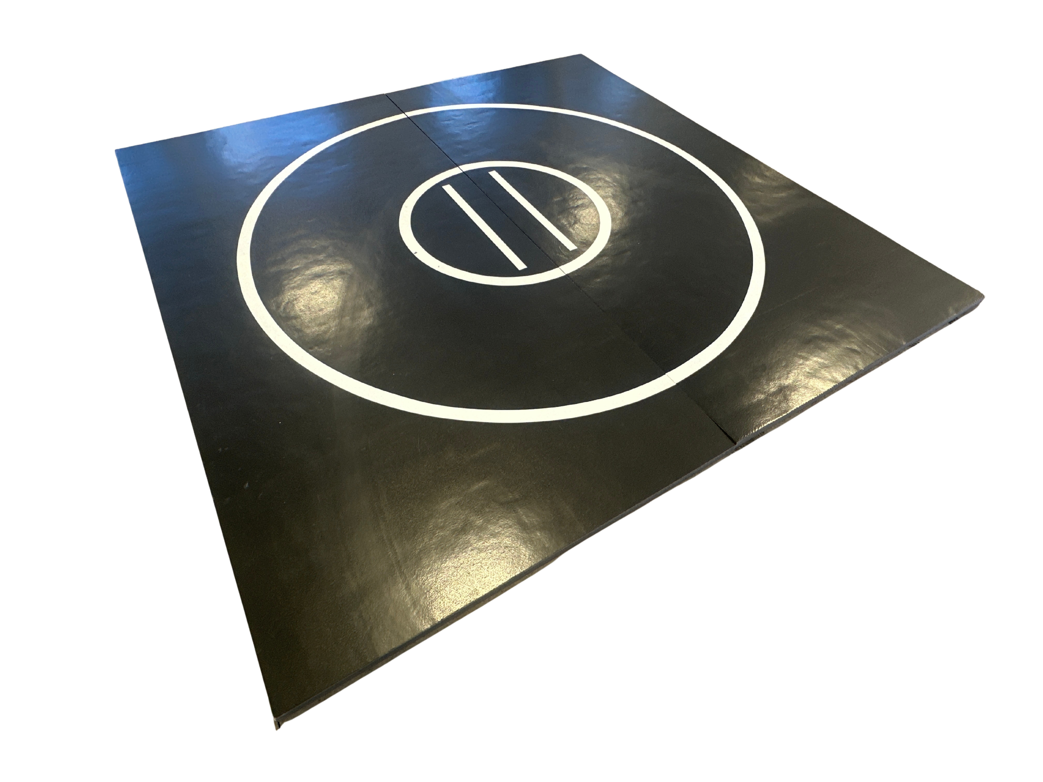 Clearance 10' x 10' x 1 5/8" Roll-Up Wrestling Mat - Black Mat with White Circles and Lines