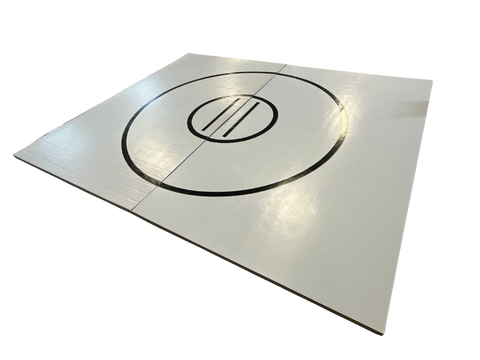 Clearance 10' x 12' x 1 5/8" UltraShock Roll-Up Wrestling Mat -Black Mat with Grey Circles and Lines