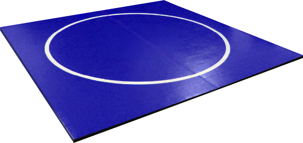 QUICK SHIP 12' x 12' x 1.58 Ultra Shock Roll-Up Wrestling Mat- Blue Mat with Outer Circle Only