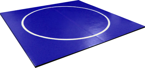 QUICK SHIP 12' x 12' x 1.58 Ultra Shock Roll-Up Wrestling Mat- Blue Mat with Outer Circle Only