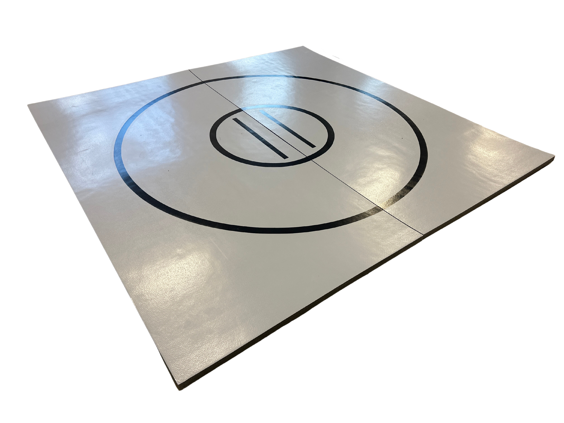 Clearance 10' x 10' x 1 3/8" Roll-Up Wrestling Mat - Grey Mat with Black Circles and Lines