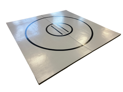 Clearance 10' x 10' x 1 5/8" Roll-Up Wrestling Mat - Grey Mat with Black Circles and Lines